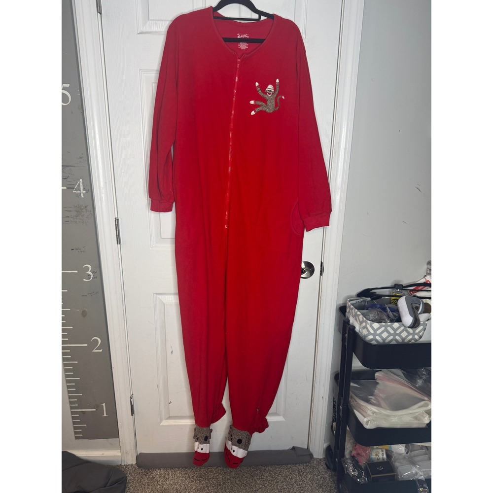 NICK & NORA Unisex Red Footed‎ Sock Monkey One Piece Size XXL